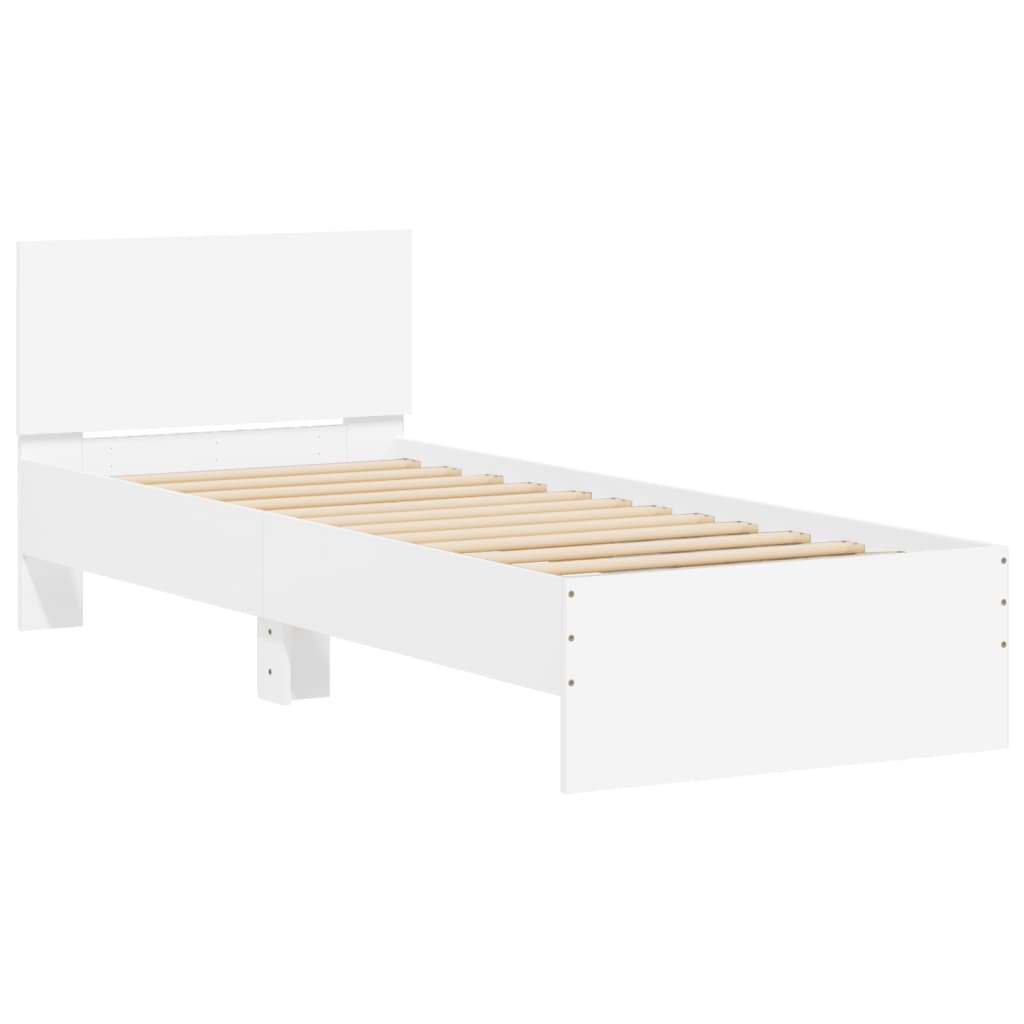 Bed frame with headboard and LED lights White 90x200 cm