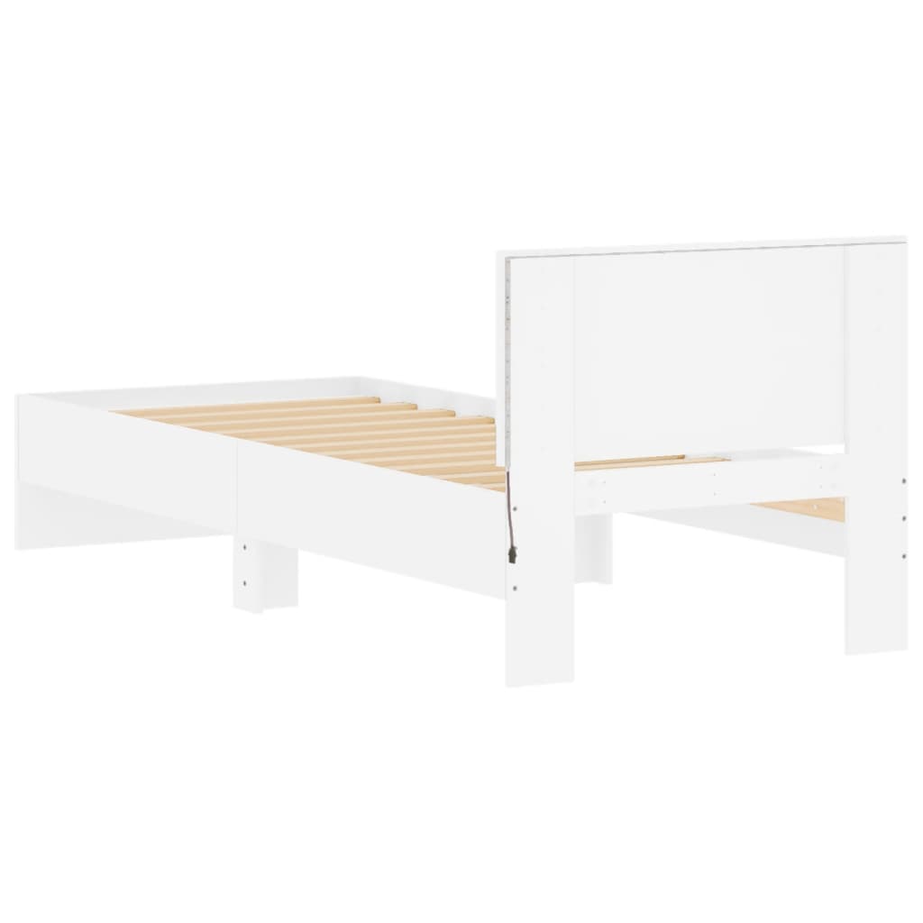 Bed frame with headboard and LED lights White 90x200 cm