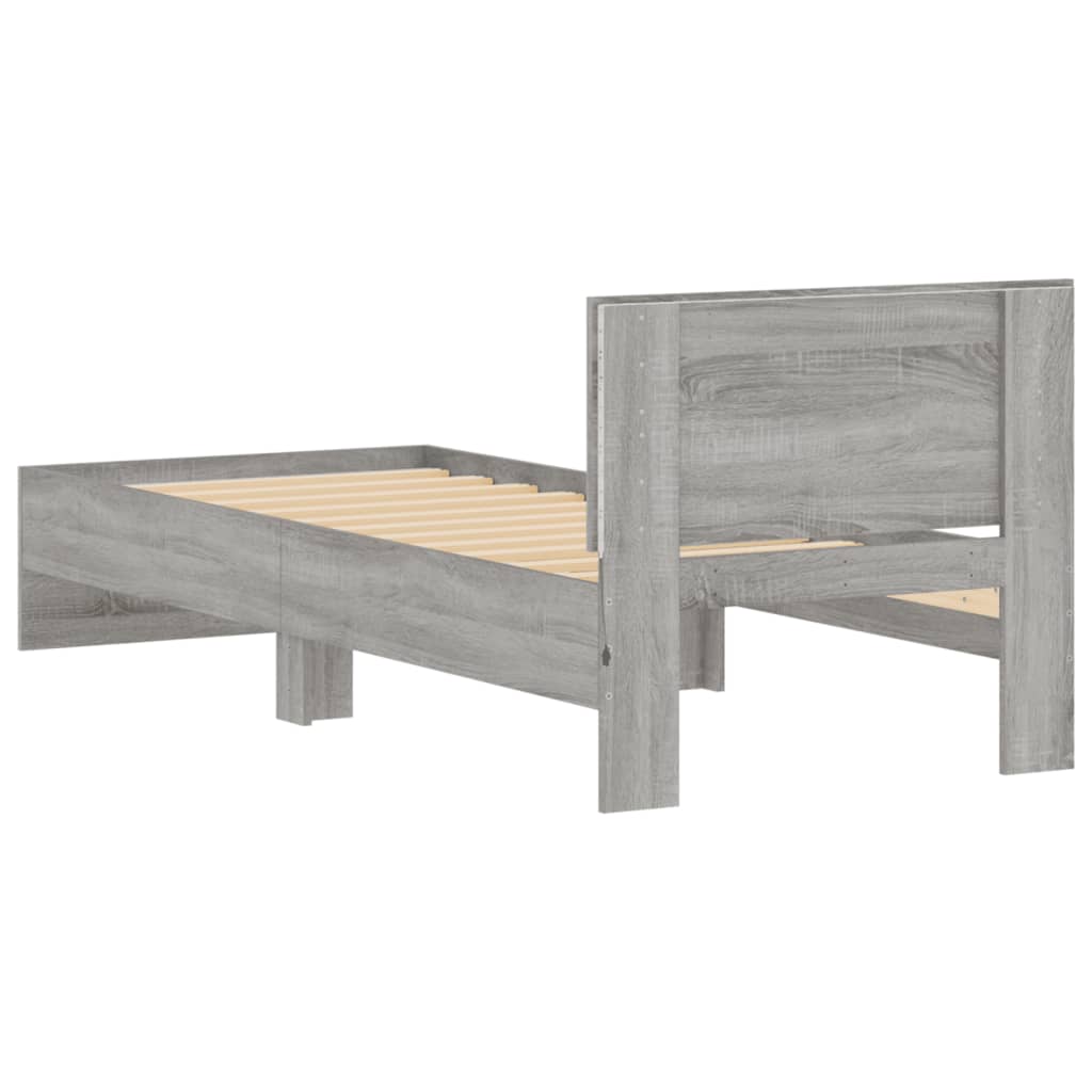 Bed frame with headboard and LED lights Grey Sonoma 90x200 cm
