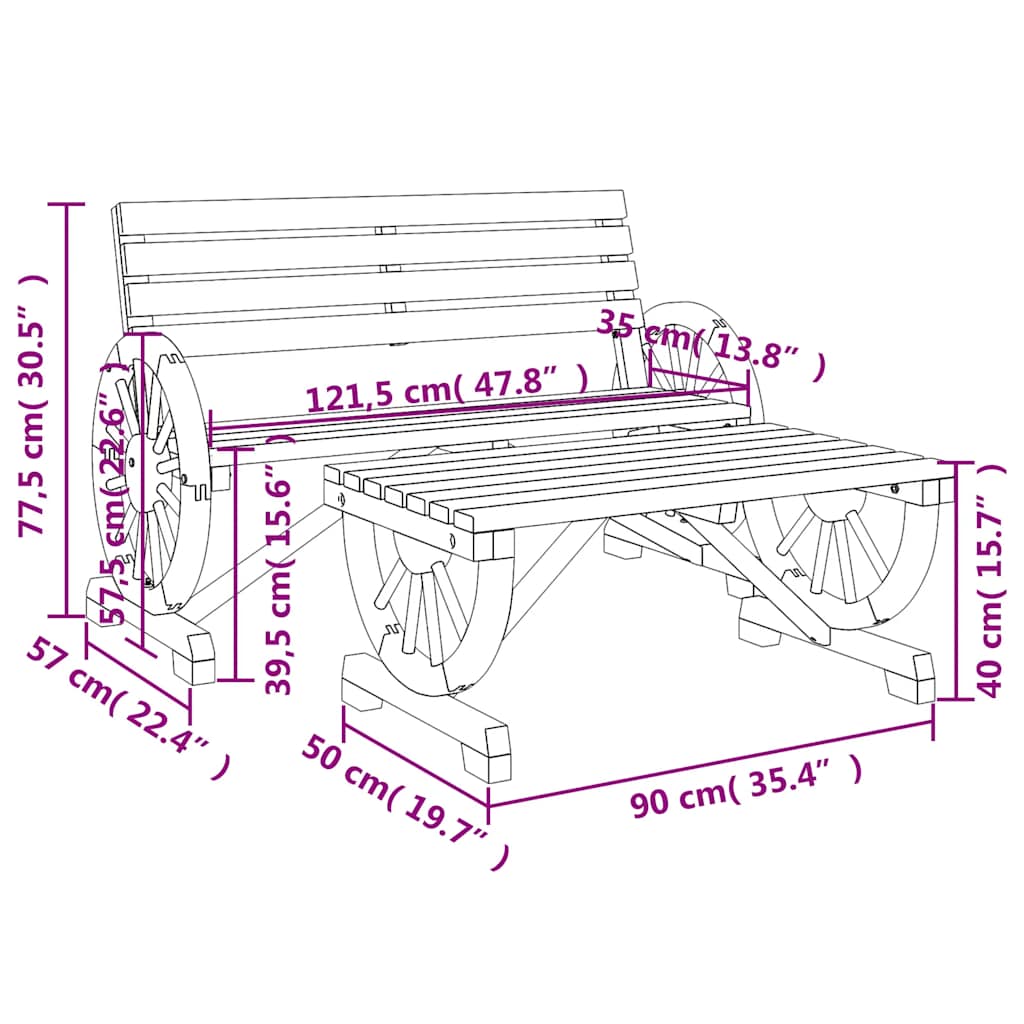 2-tlg. Garten-Lounge-Set Massivholz Tanne