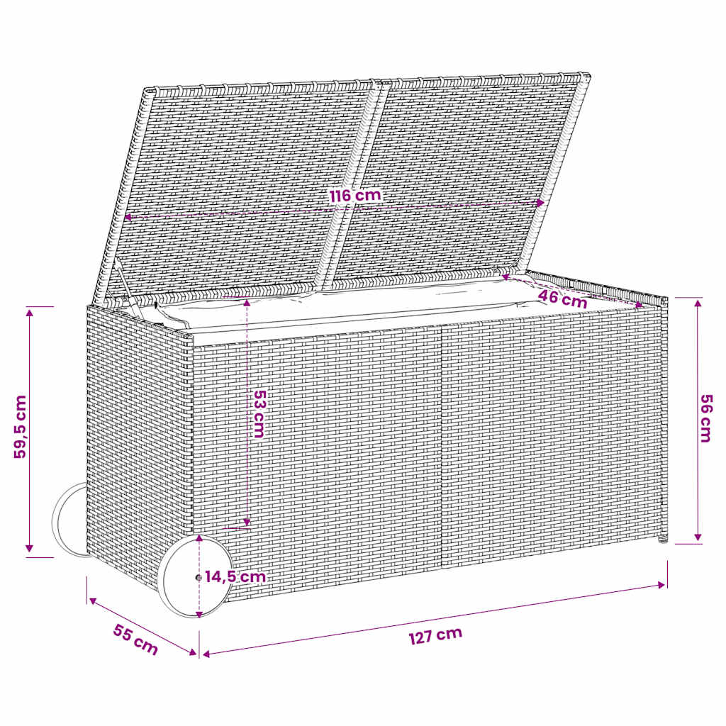 Gartentruhe mit Rollen Braun 283L Poly Rattan