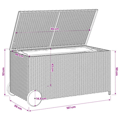 Gartentruhe mit Rollen Braun 190L Poly Rattan
