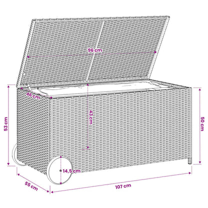 Gartentruhe mit Rollen Grau 190L Poly Rattan