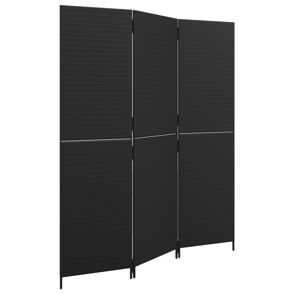 Paravent 3-tlg. Schwarz Poly Rattan