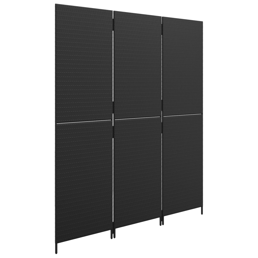 Paravent 3-tlg. Schwarz Poly Rattan