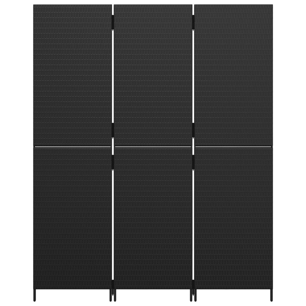 Paravent 3-tlg. Schwarz Poly Rattan