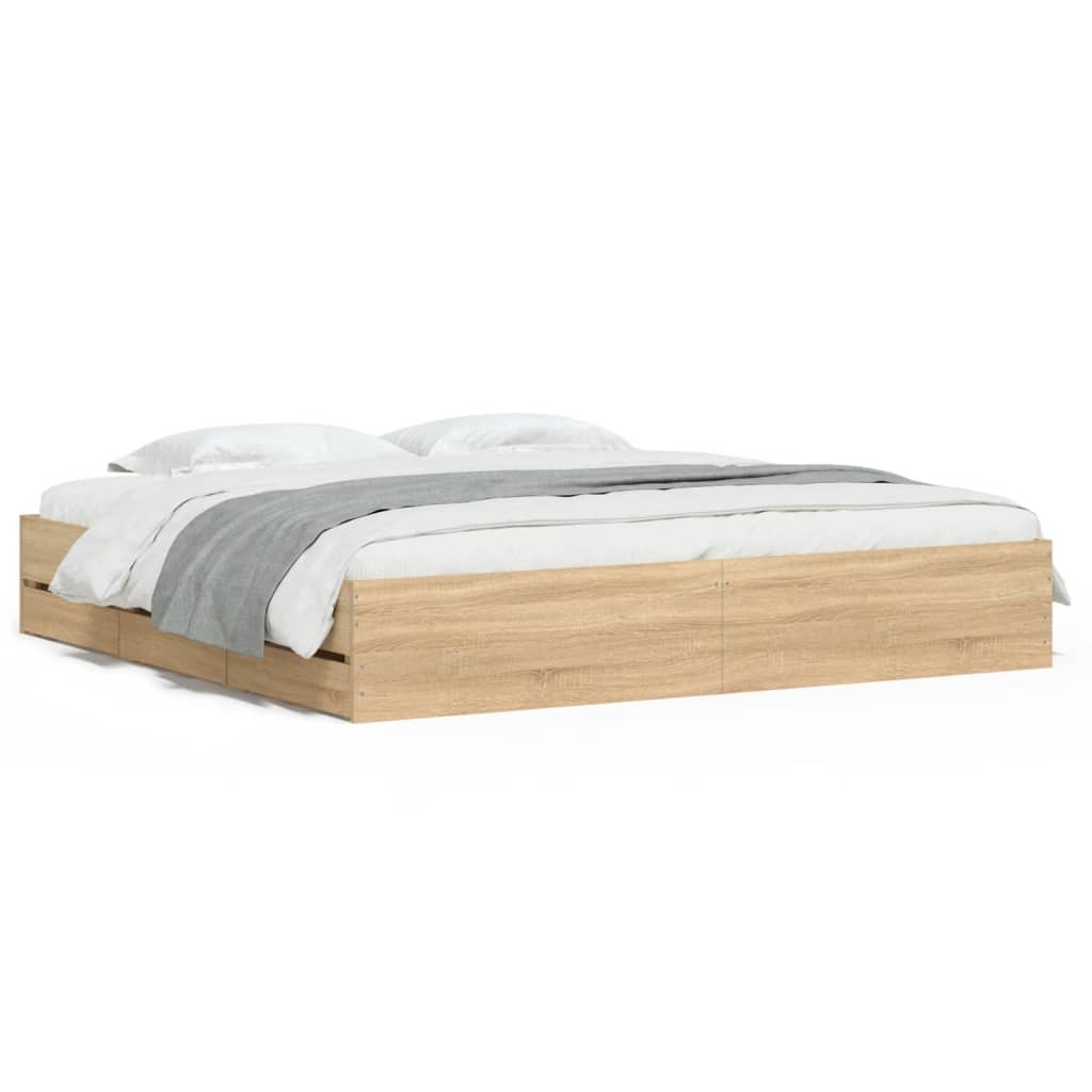 Bettgestell mit Schubladen Sonoma-Eiche 200x200cm Holzwerkstoff