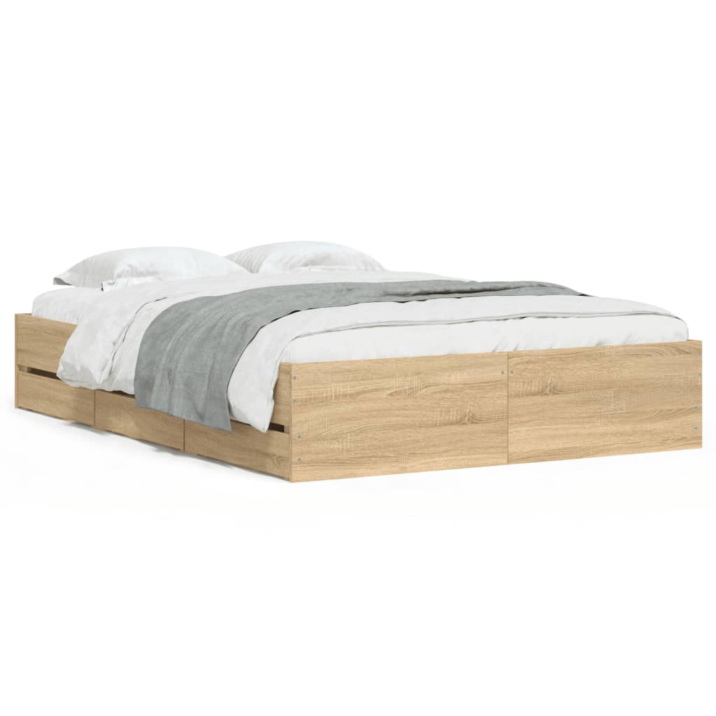 Bettgestell mit Schubladen Sonoma-Eiche 135x190cm Holzwerkstoff