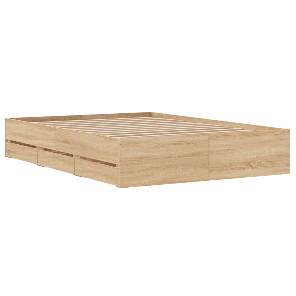 Bettgestell mit Schubladen Sonoma-Eiche 135x190cm Holzwerkstoff