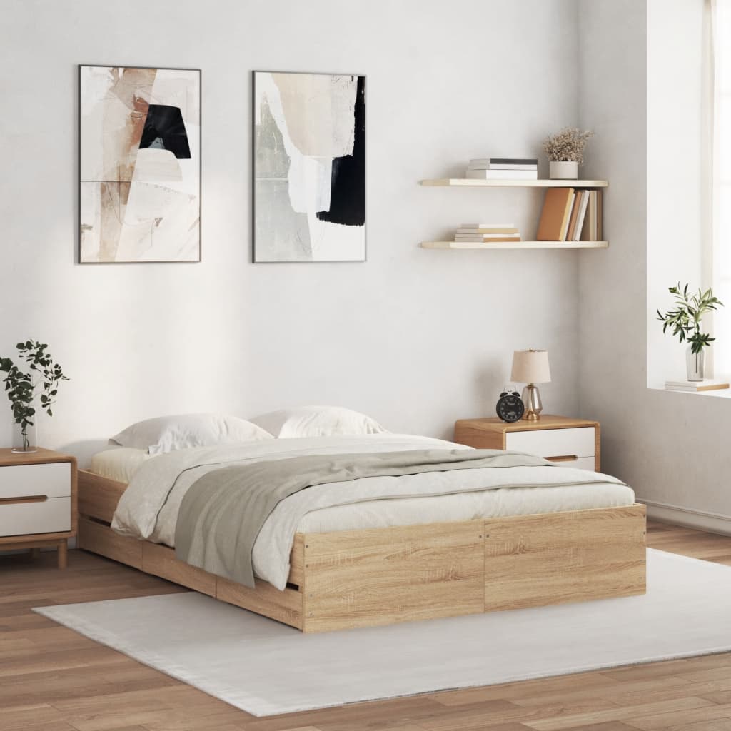 Bettgestell mit Schubladen Sonoma-Eiche 135x190cm Holzwerkstoff