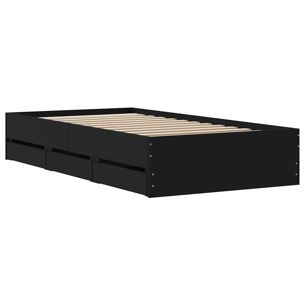 Bettgestell mit Schubladen Schwarz 90x190 cm Holzwerkstoff