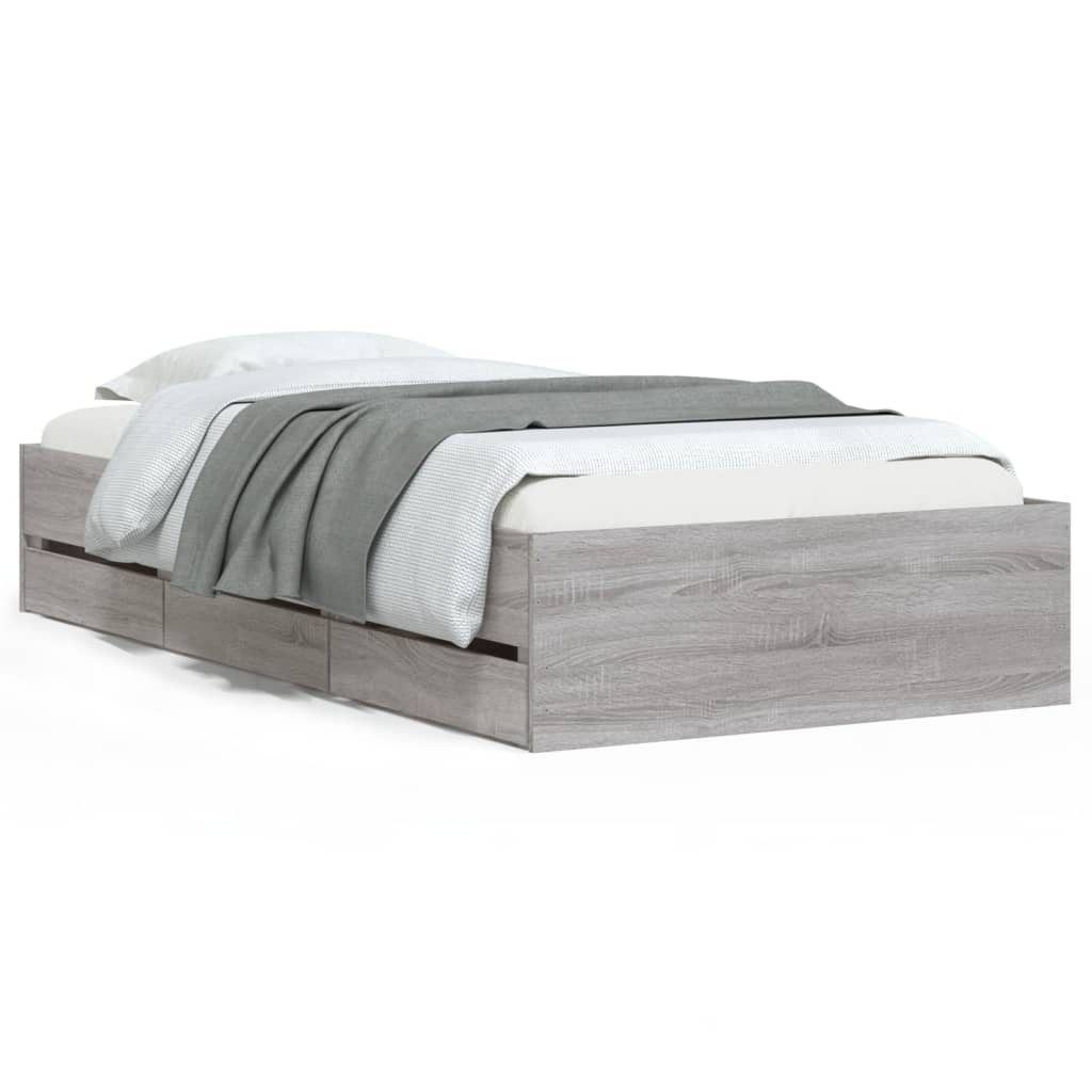 Bettgestell mit Schubladen Grau Sonoma 90x190 cm Holzwerkstoff