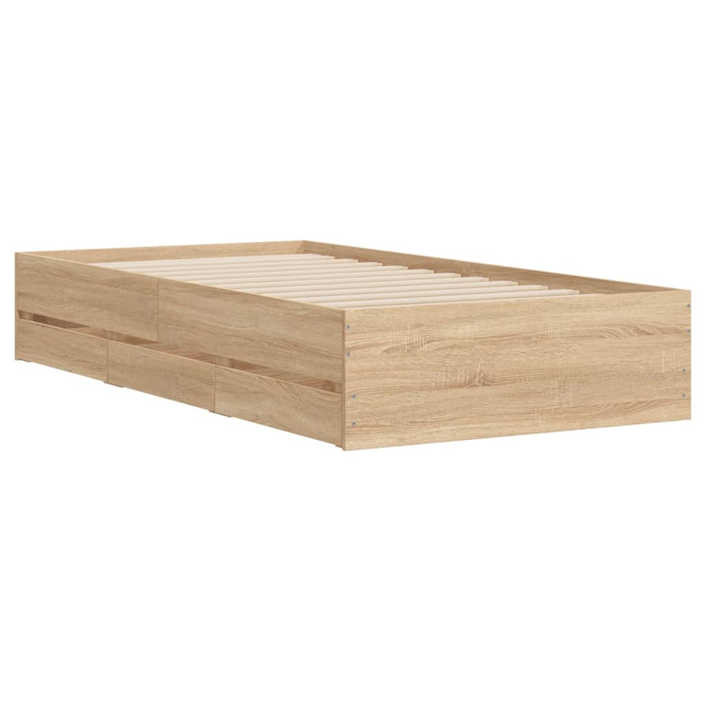Bettgestell mit Schubladen Sonoma-Eiche 75x190 cm Holzwerkstoff