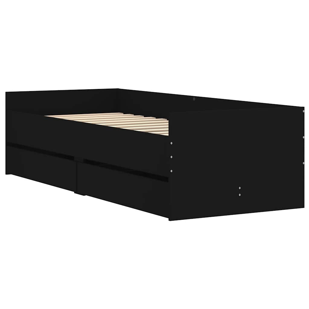 Bettgestell mit Schubladen Schwarz 90x190 cm
