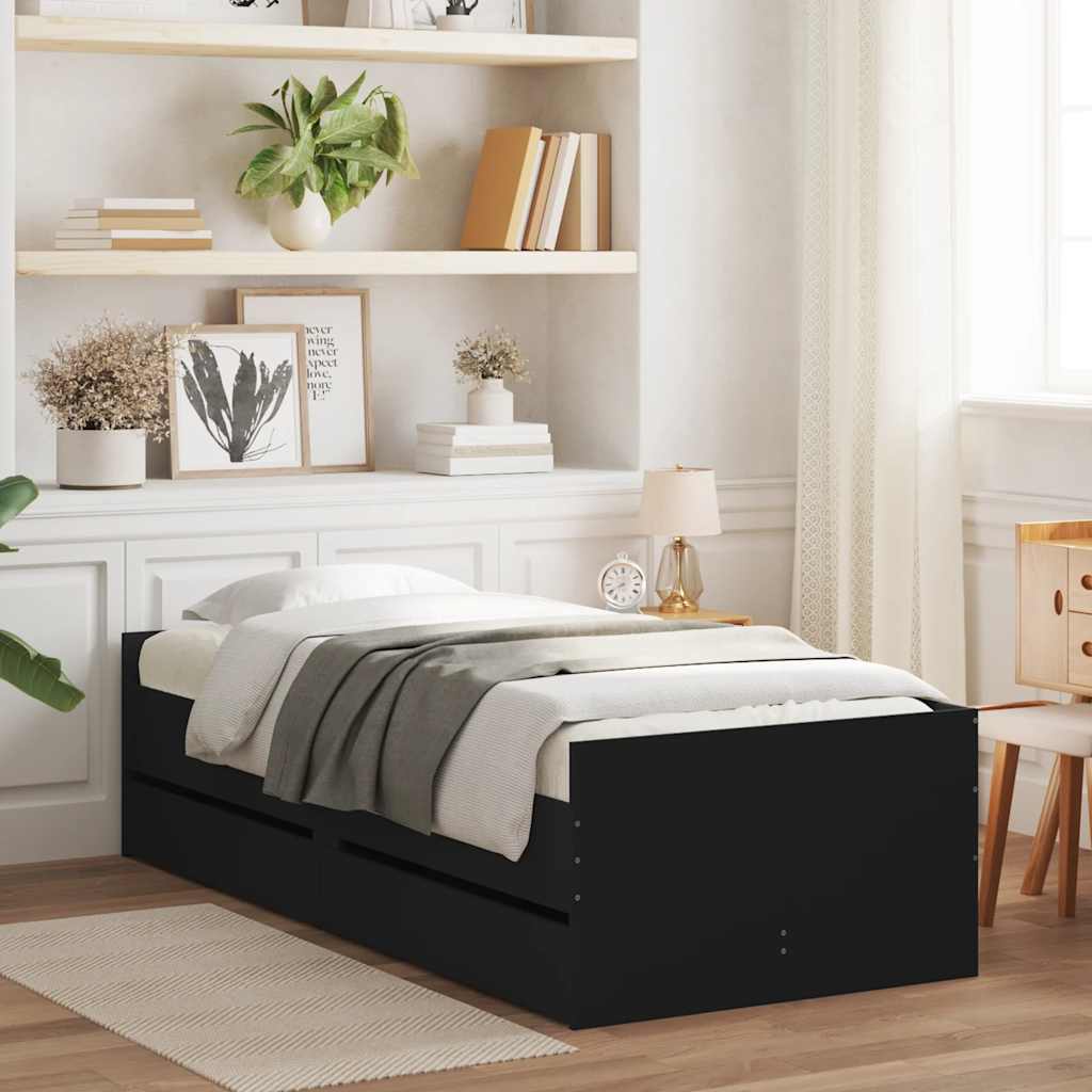 Bettgestell mit Schubladen Schwarz 90x190 cm