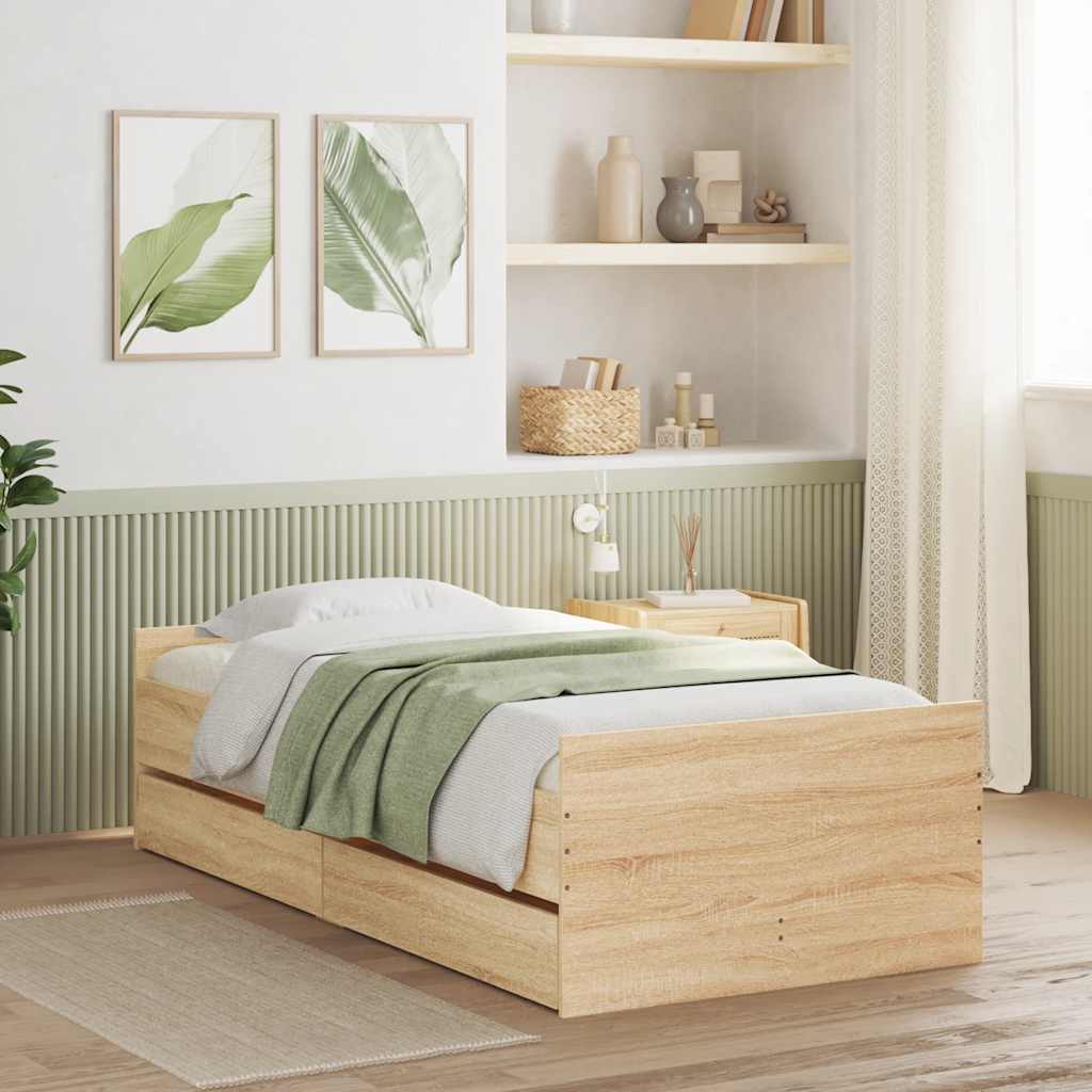 Bett mit Schubladen Sonoma-Eiche 75x190 cm