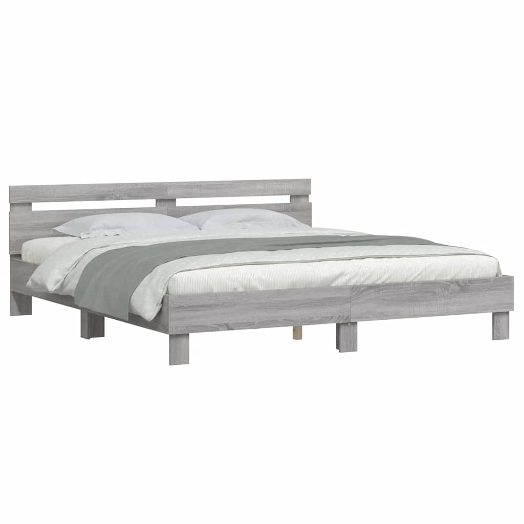 Bettgestell mit Kopfteil Grau Sonoma 180x200 cm Holzwerkstoff