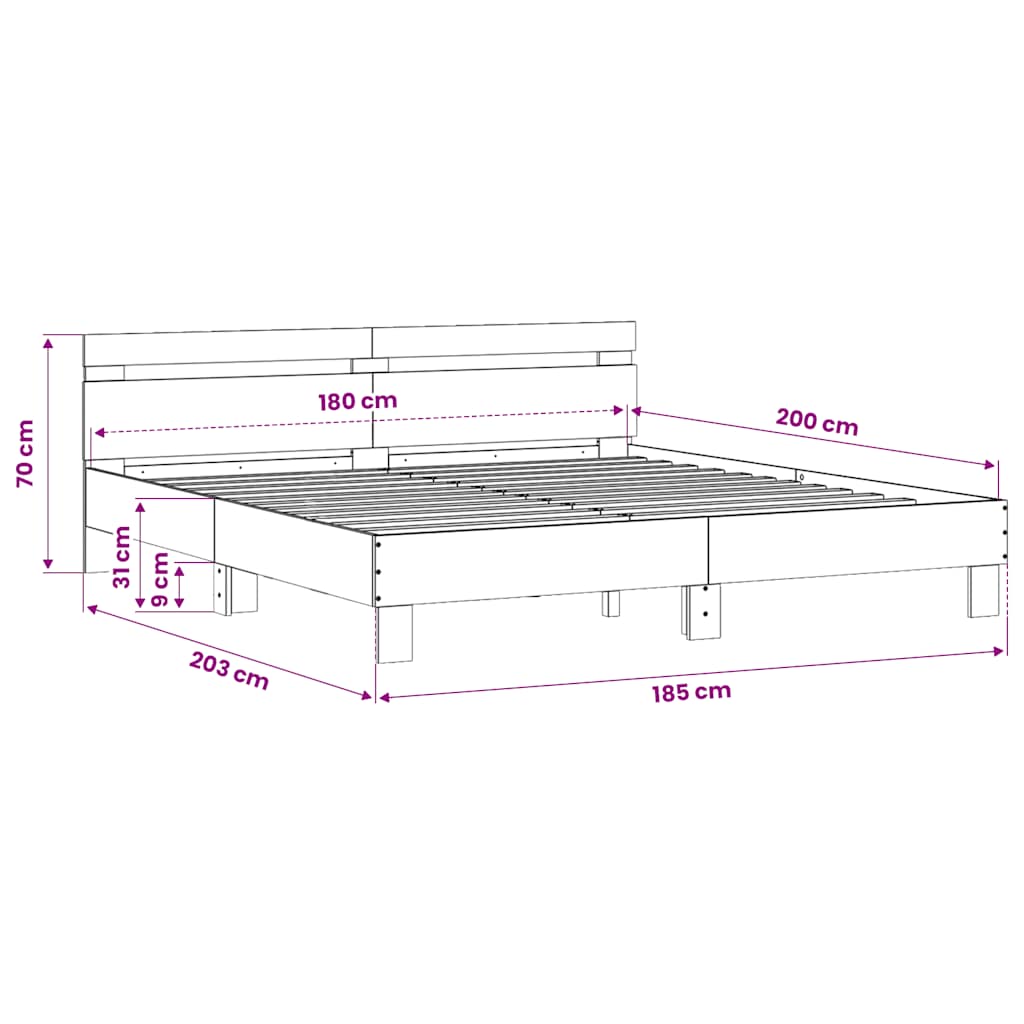 Bettgestell mit Kopfteil Grau Sonoma 180x200 cm Holzwerkstoff