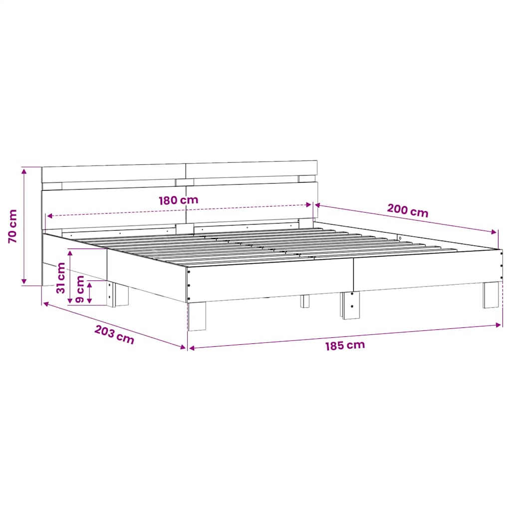 Bettgestell mit Kopfteil Grau Sonoma 180x200 cm Holzwerkstoff