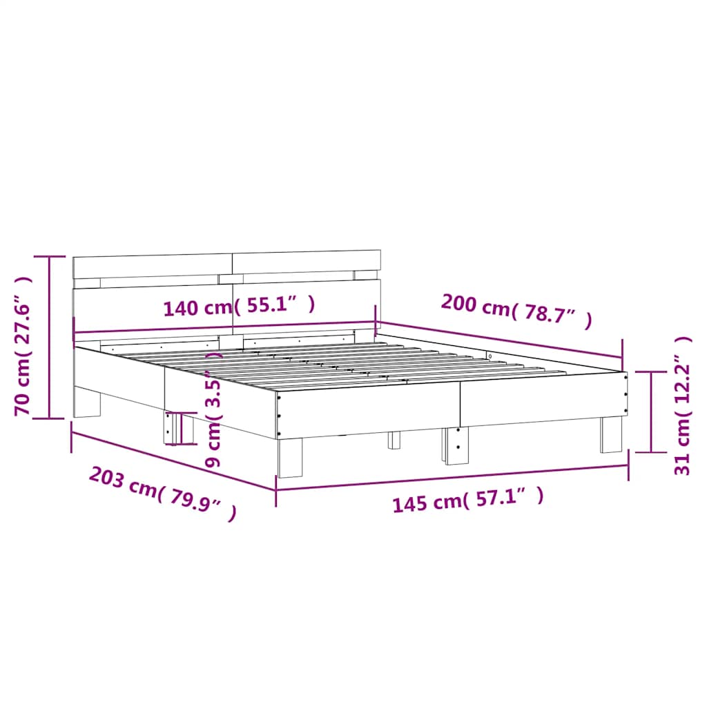 Bettgestell mit Kopfteil Betongrau 140x200 cm Holzwerkstoff