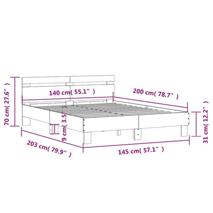 Bettgestell mit Kopfteil Betongrau 140x200 cm Holzwerkstoff