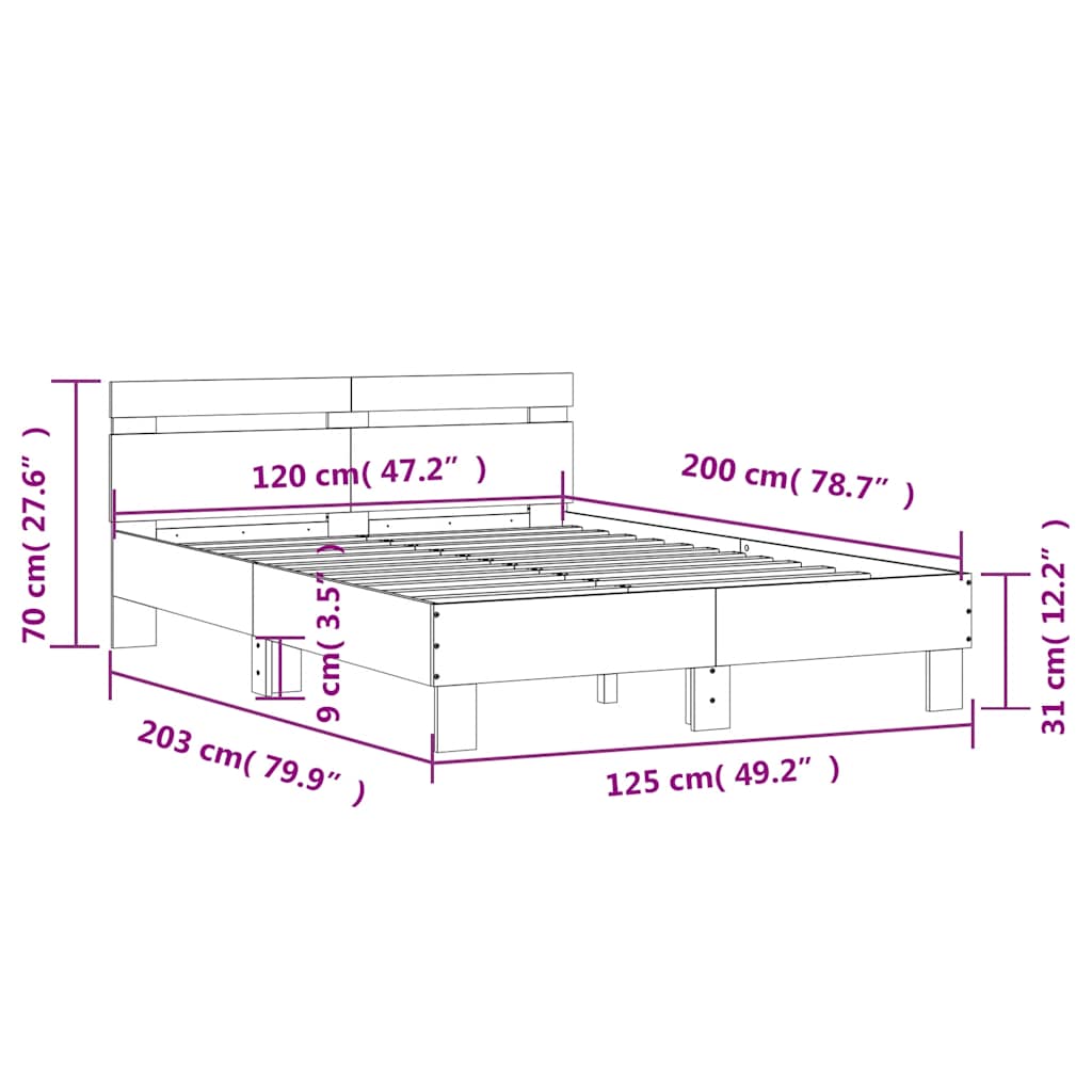 Bettgestell mit Kopfteil Sonoma-Eiche 120x200 cm Holzwerkstoff