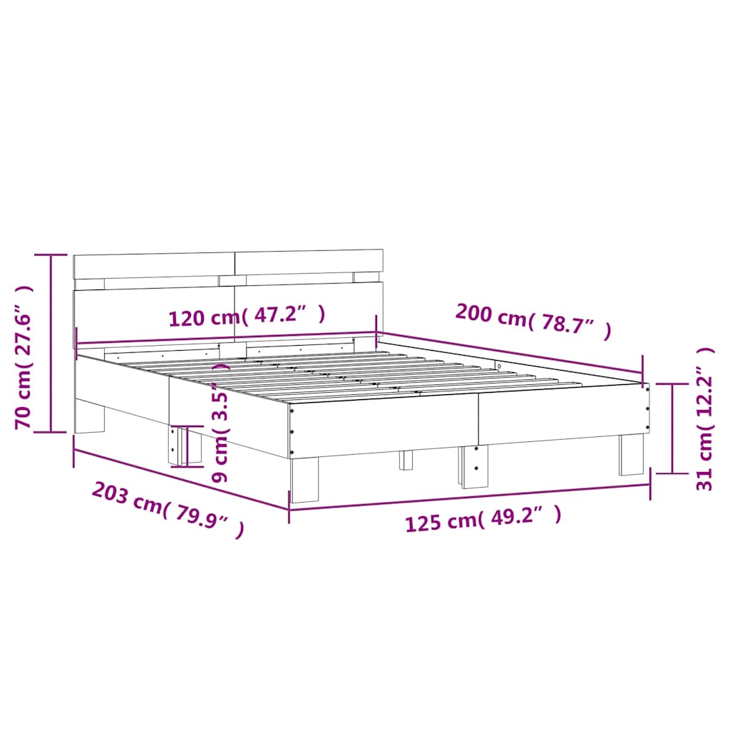 Bettgestell mit Kopfteil Betongrau 120x200 cm Holzwerkstoff