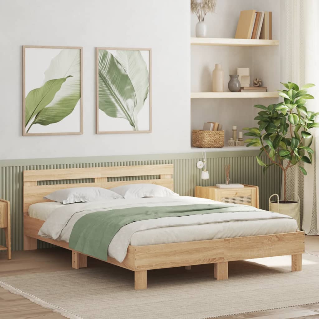 Bettgestell mit Kopfteil Sonoma-Eiche 140x190 cm Holzwerkstoff