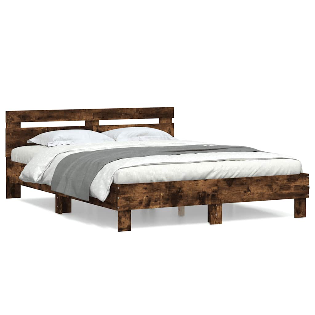 Bettgestell mit Kopfteil Räuchereiche 140x190 cm Holzwerkstoff