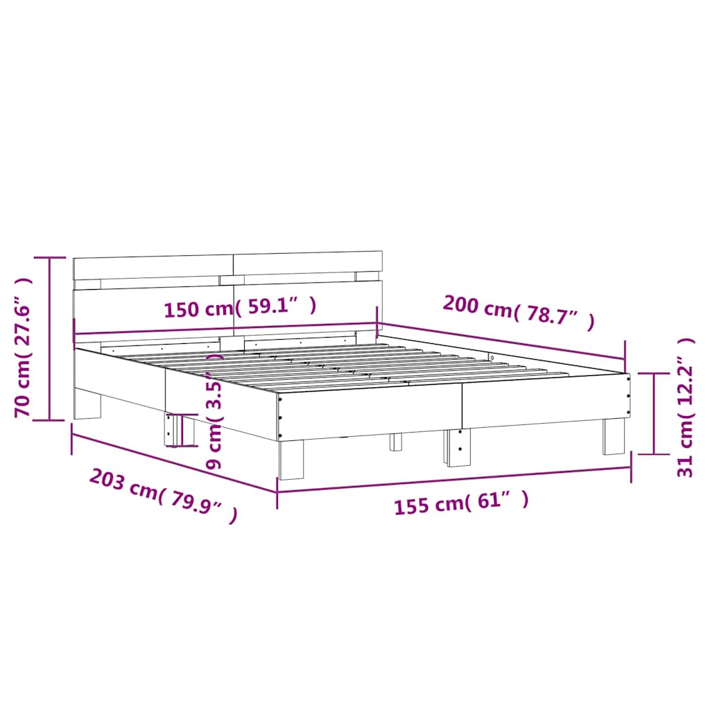 Bettgestell mit Kopfteil und LED-Beleuchtung Weiß 150x200 cm
