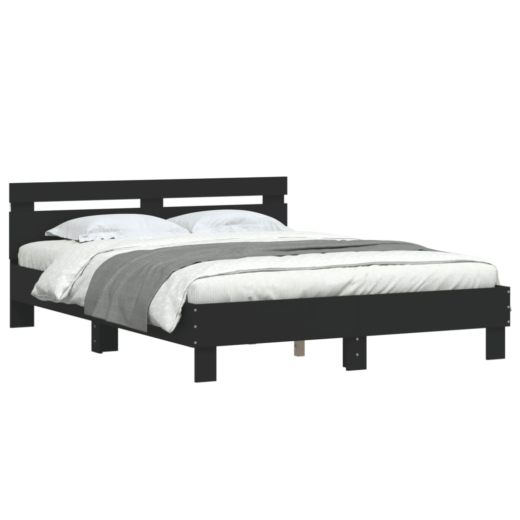 Bettgestell mit LED ohne Matratze Schwarz 150x200 cm