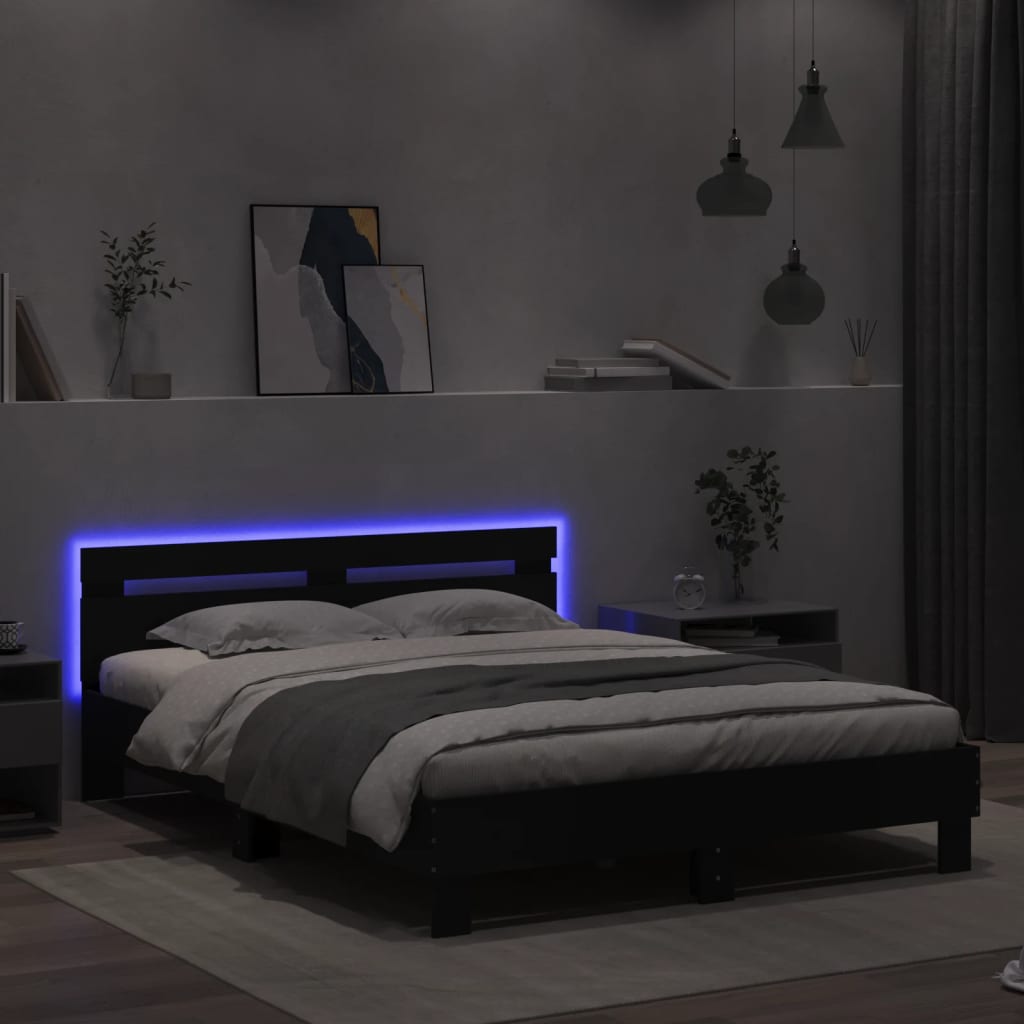 Bettgestell mit LED ohne Matratze Schwarz 150x200 cm