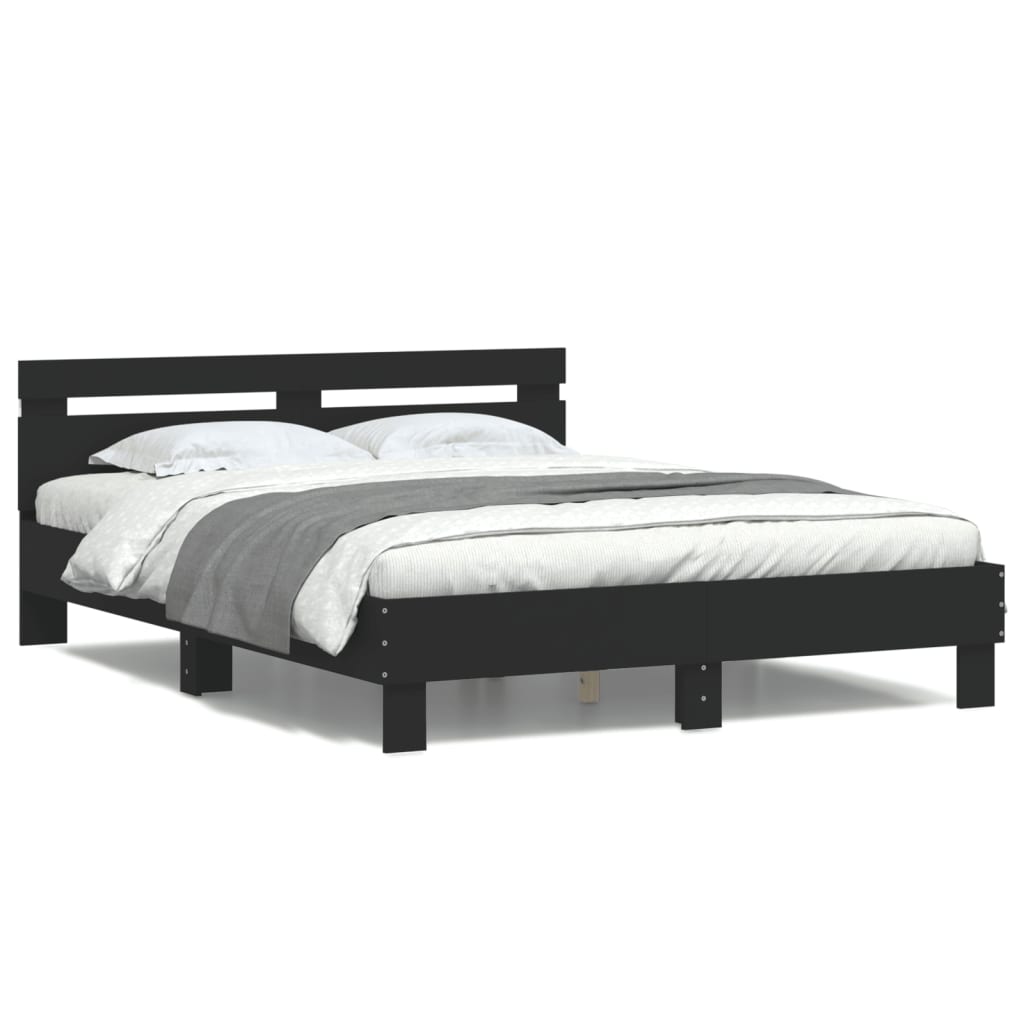 Bettgestell mit LED ohne Matratze Schwarz 150x200 cm