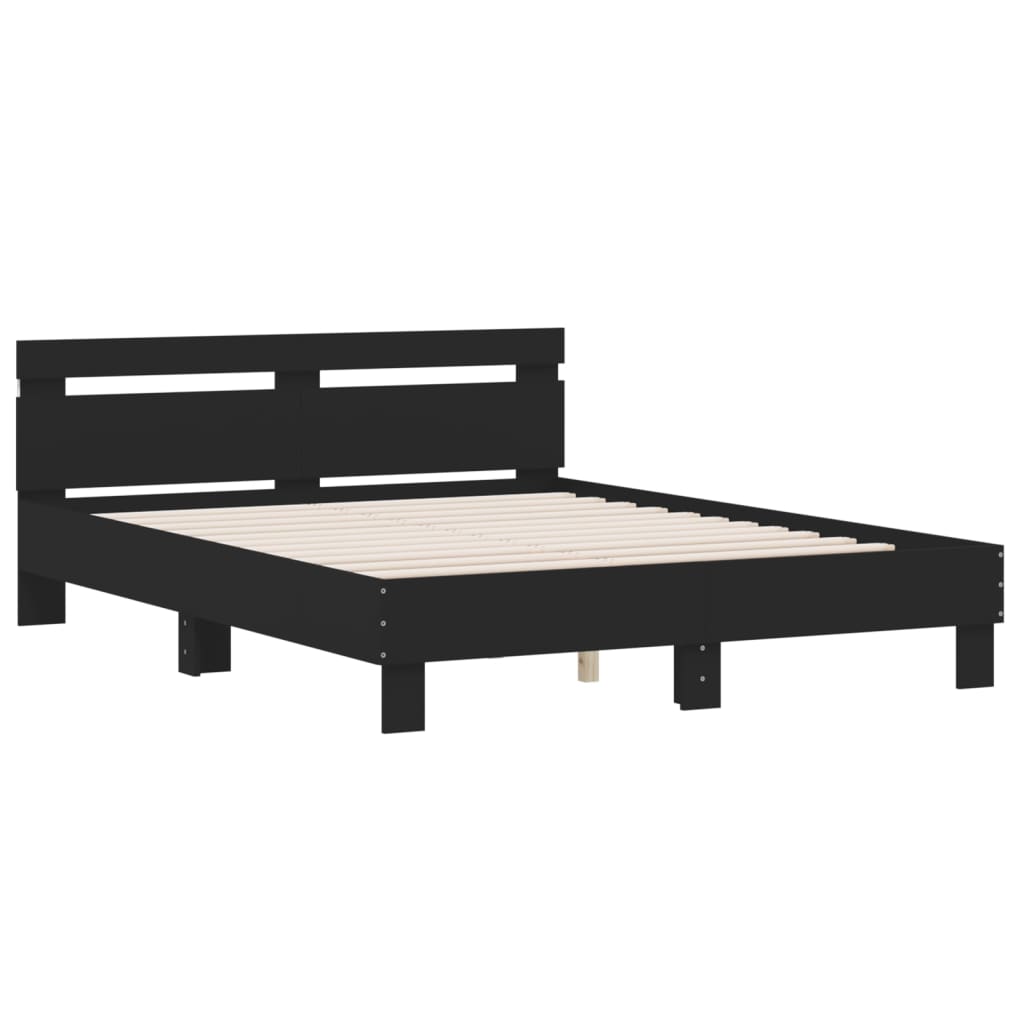 Bettgestell mit LED ohne Matratze Schwarz 150x200 cm