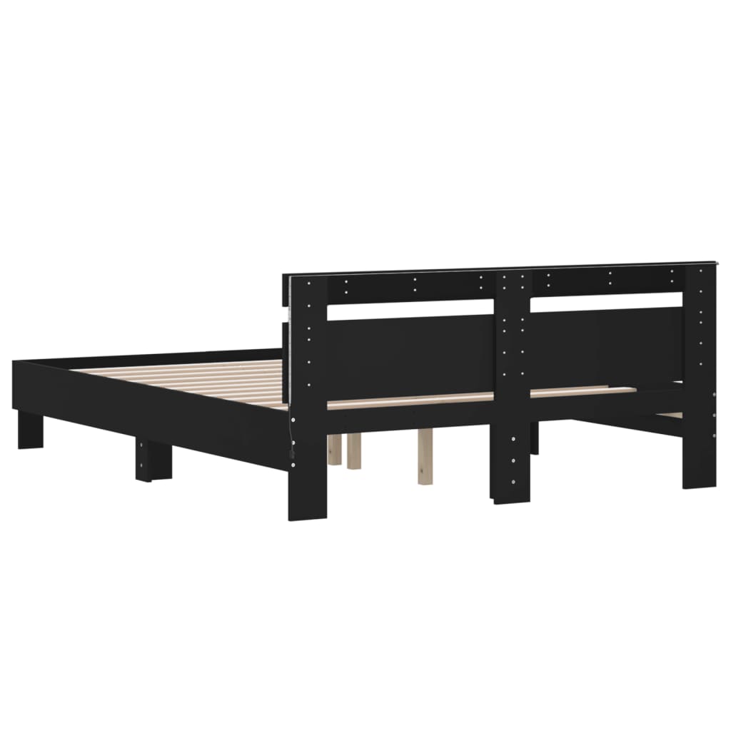 Bettgestell mit LED ohne Matratze Schwarz 150x200 cm
