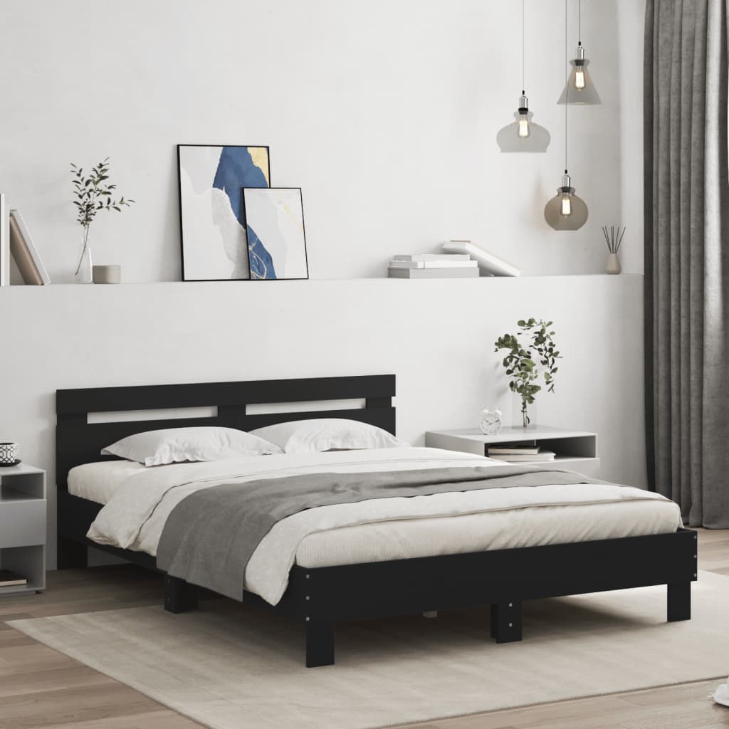 Bettgestell mit LED ohne Matratze Schwarz 150x200 cm