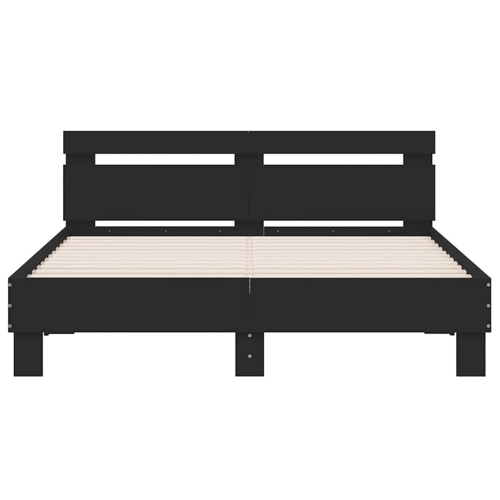 Bettgestell mit Kopfteil LED-Beleuchtung Schwarz 140x200 cm