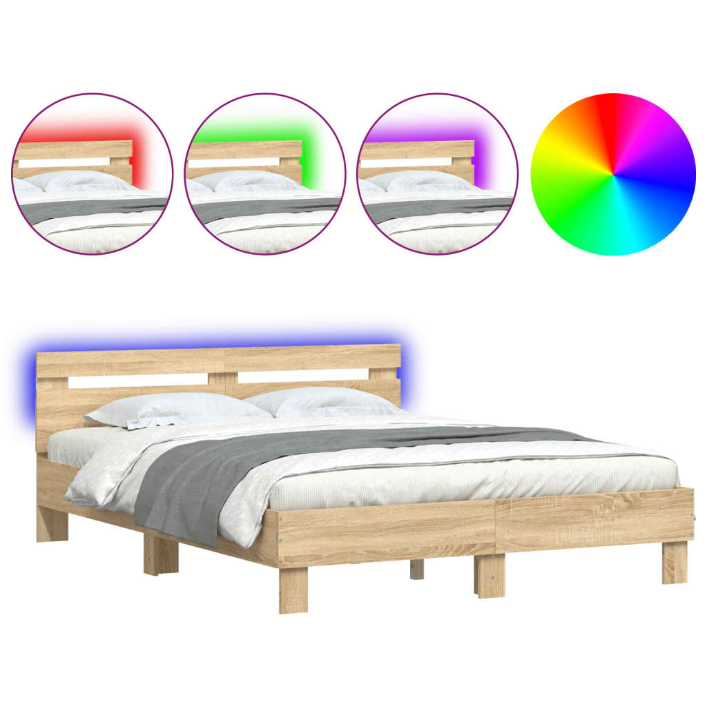 Bettgestell mit Kopfteil LED-Beleuchtung Sonoma-Eiche 140x200cm