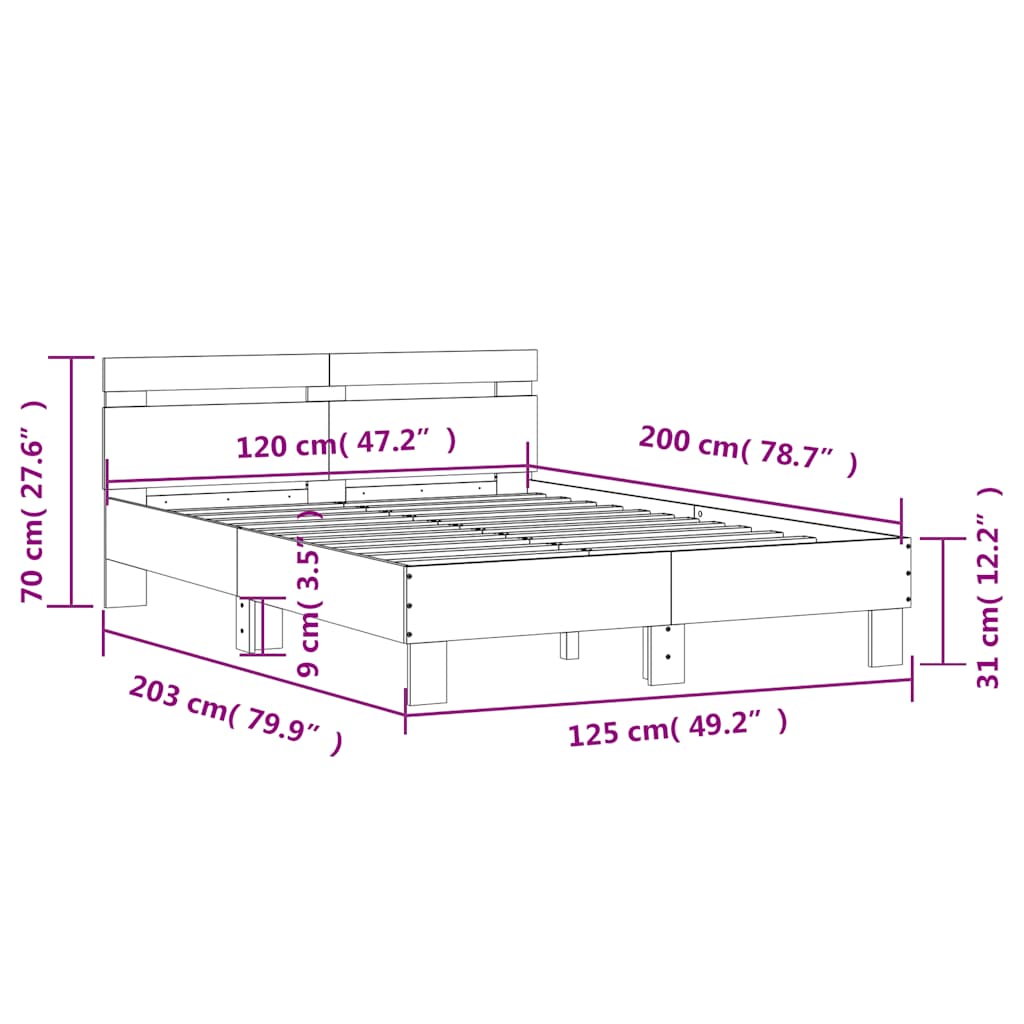 Bettgestell mit Kopfteil LED-Beleuchtung Weiß 120x200 cm