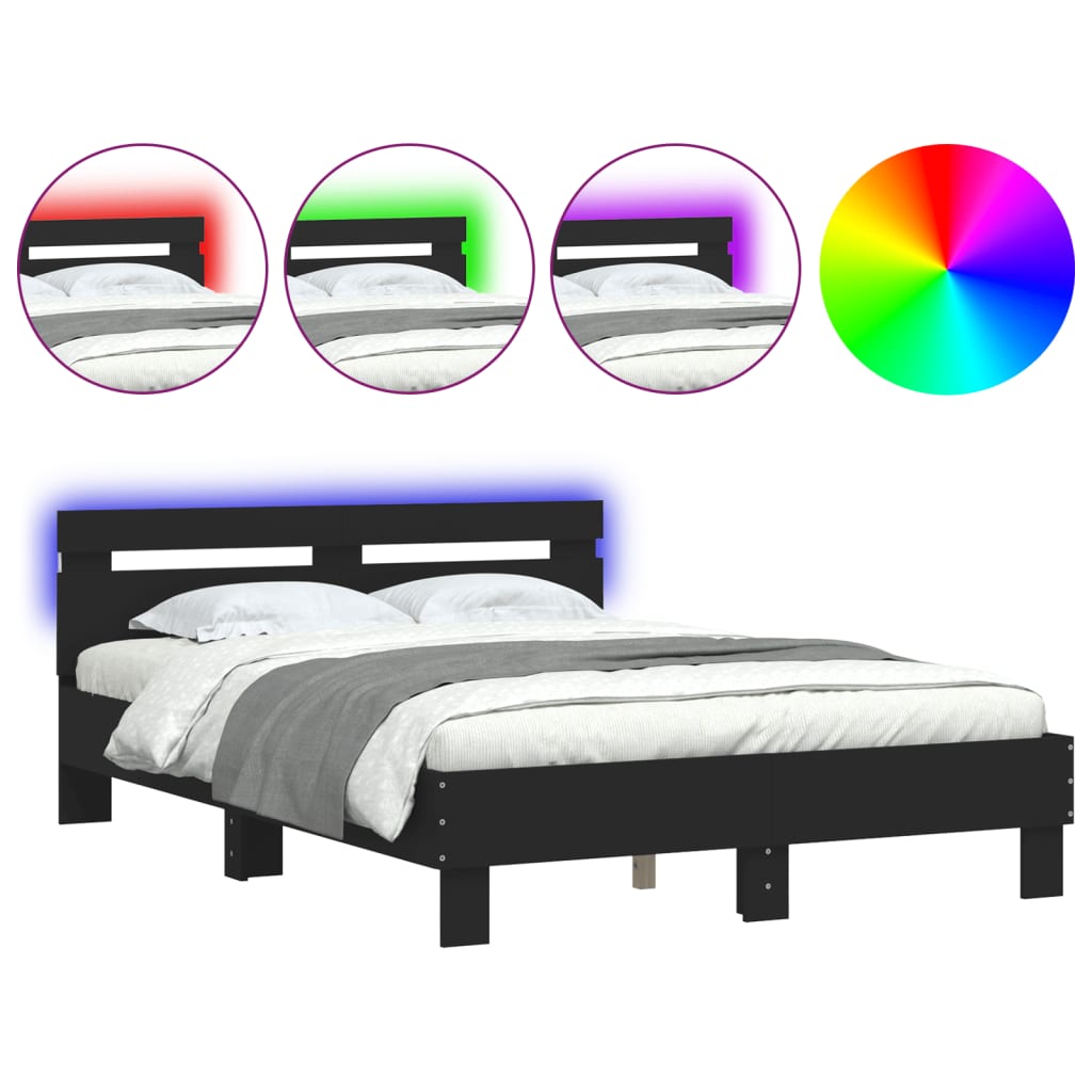 Bett mit LED-Beleuchtung ohne Matratze Schwarz 120x200 cm