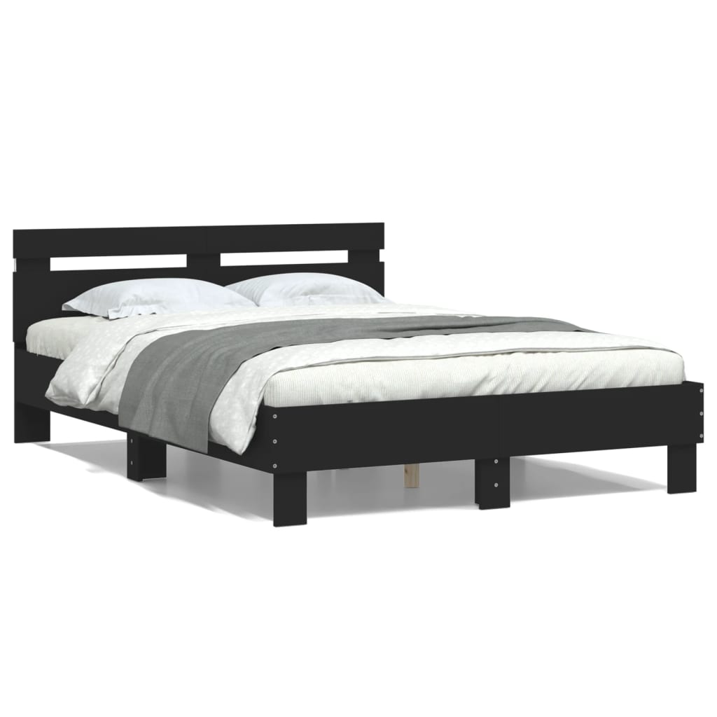 Bett mit LED-Beleuchtung ohne Matratze Schwarz 120x200 cm