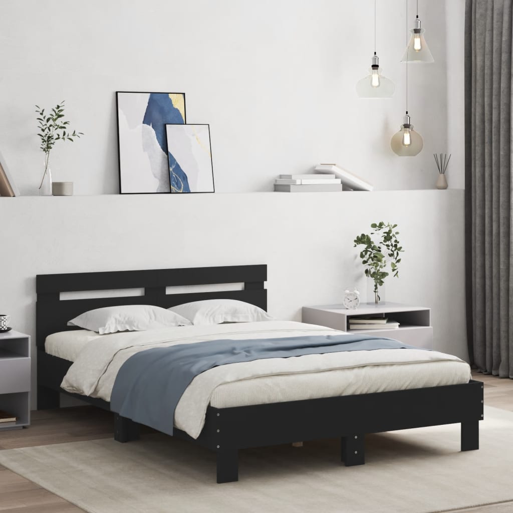 Bett mit LED-Beleuchtung ohne Matratze Schwarz 120x200 cm