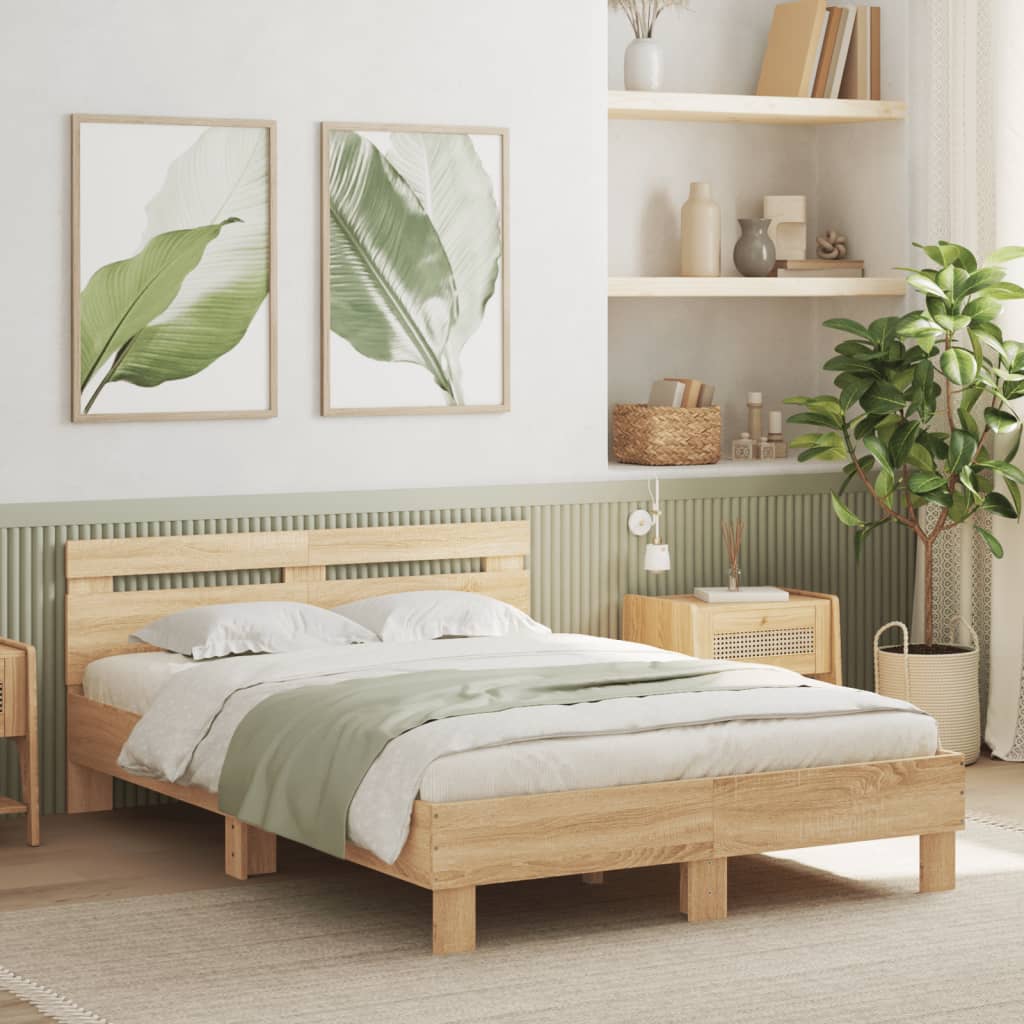 Bettgestell mit Kopfteil LED-Beleuchtung Sonoma-Eiche 120x200cm