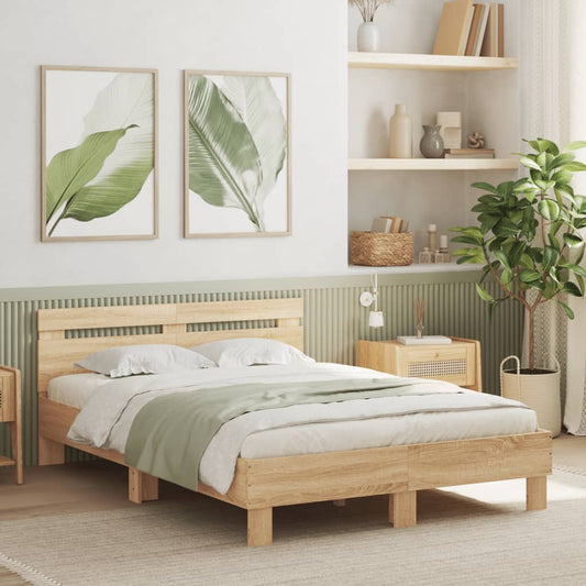Bettgestell mit Kopfteil LED-Beleuchtung Sonoma-Eiche 120x200cm