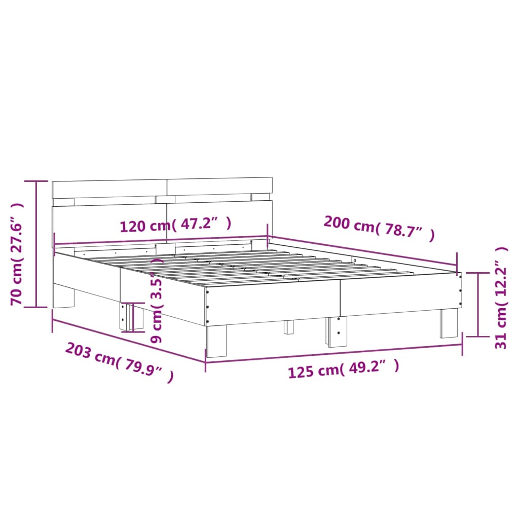 Bettgestell mit Kopfteil LED-Beleuchtung Räuchereiche 120x200cm