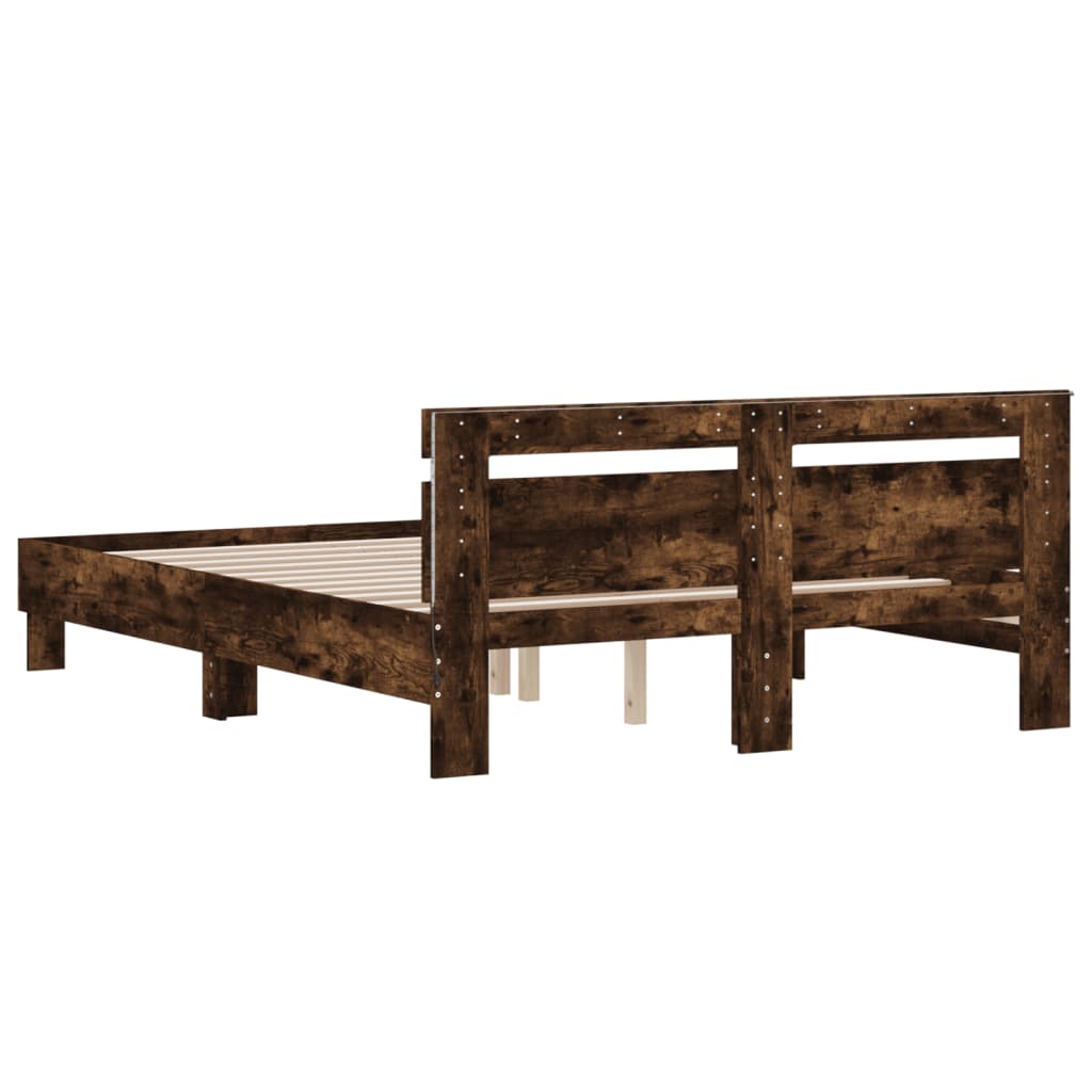 Bettgestell mit Kopfteil LED-Beleuchtung Räuchereiche 140x190cm