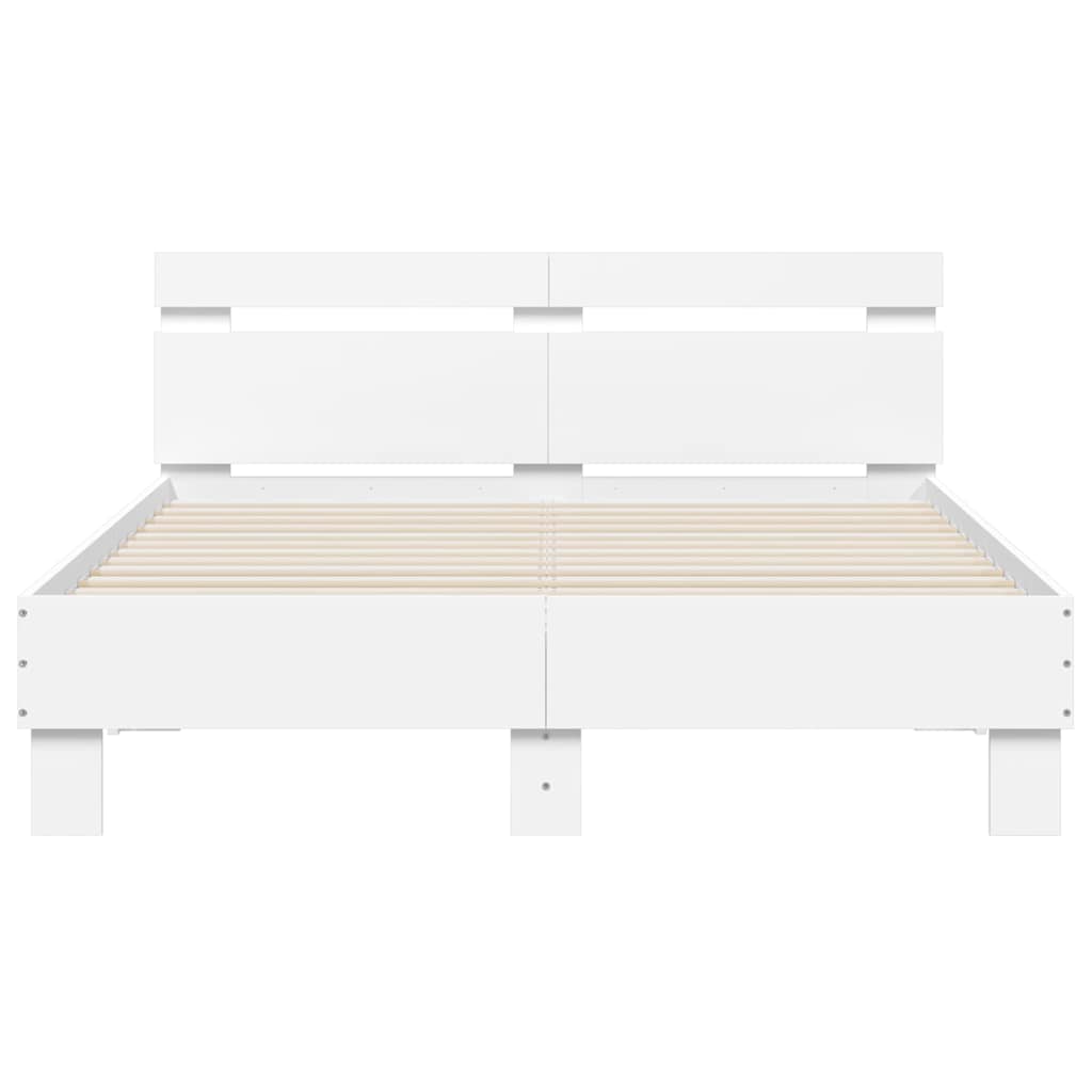 Bettgestell mit Kopfteil LED-Beleuchtung Weiß 135x190 cm