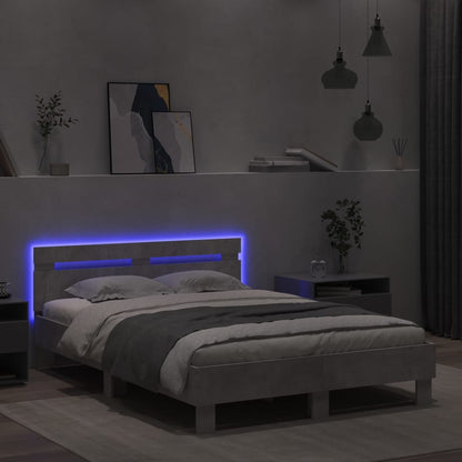 Bettgestell mit Kopfteil LED-Beleuchtung Betongrau 135x190 cm