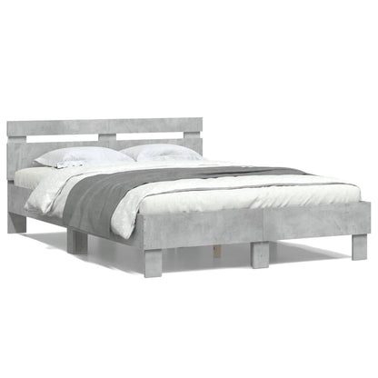 Bettgestell mit Kopfteil LED-Beleuchtung Betongrau 135x190 cm