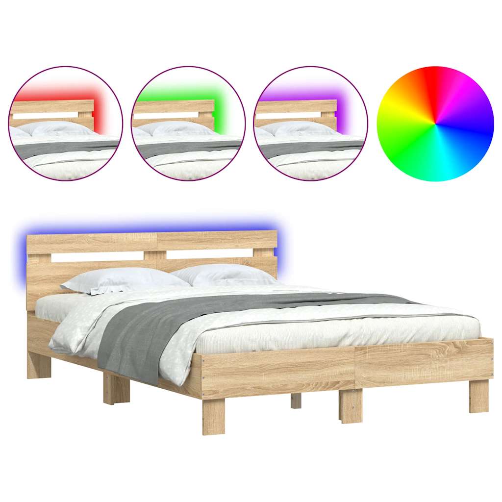 Bettgestell mit Kopfteil LED-Beleuchtung Sonoma-Eiche 120x190cm